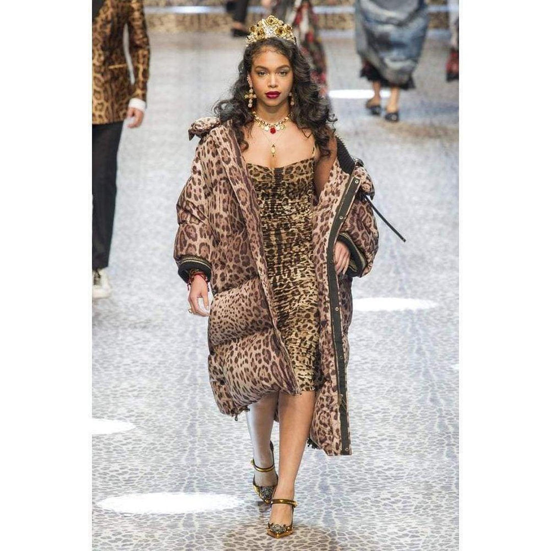 Ruched Leopard Print Silk Cady Midi Dress
