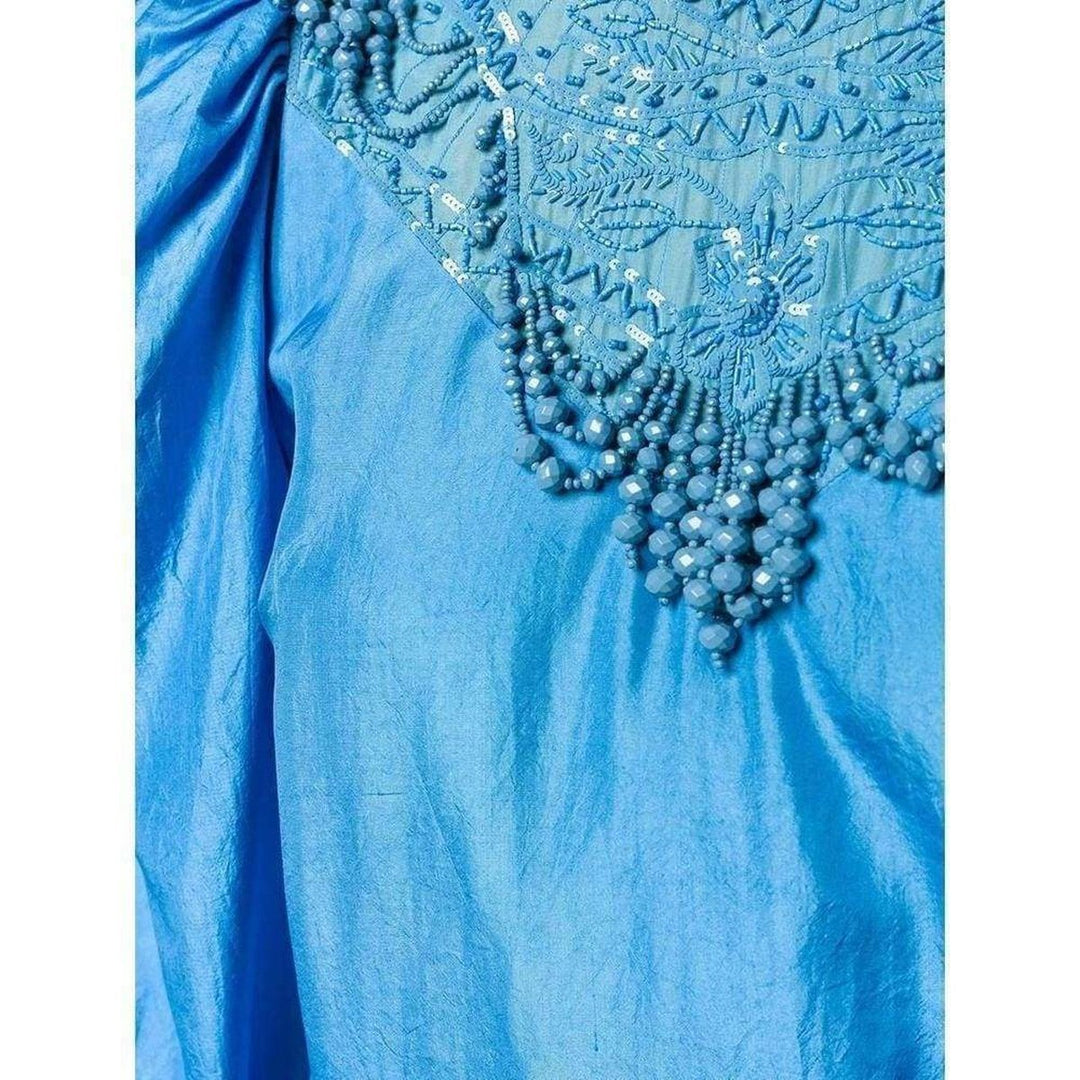 Beaded Mock-Neck Silk Blouse