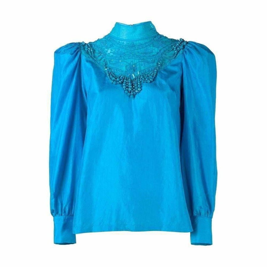 Dries Van Noten-Beaded Mock-Neck Silk Blouse - Runway Catalog