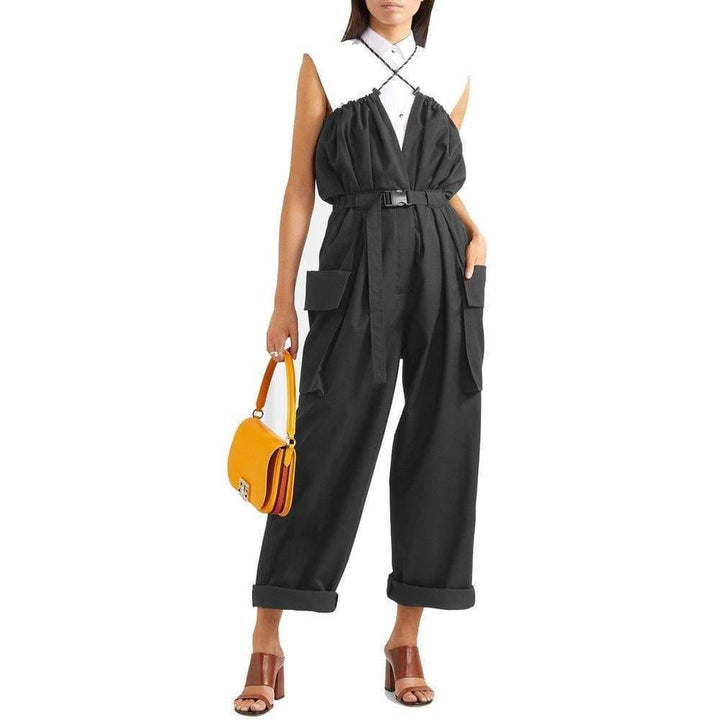 Belted twill jumpsuit
