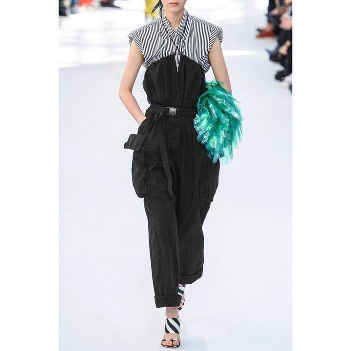 Belted twill jumpsuit
