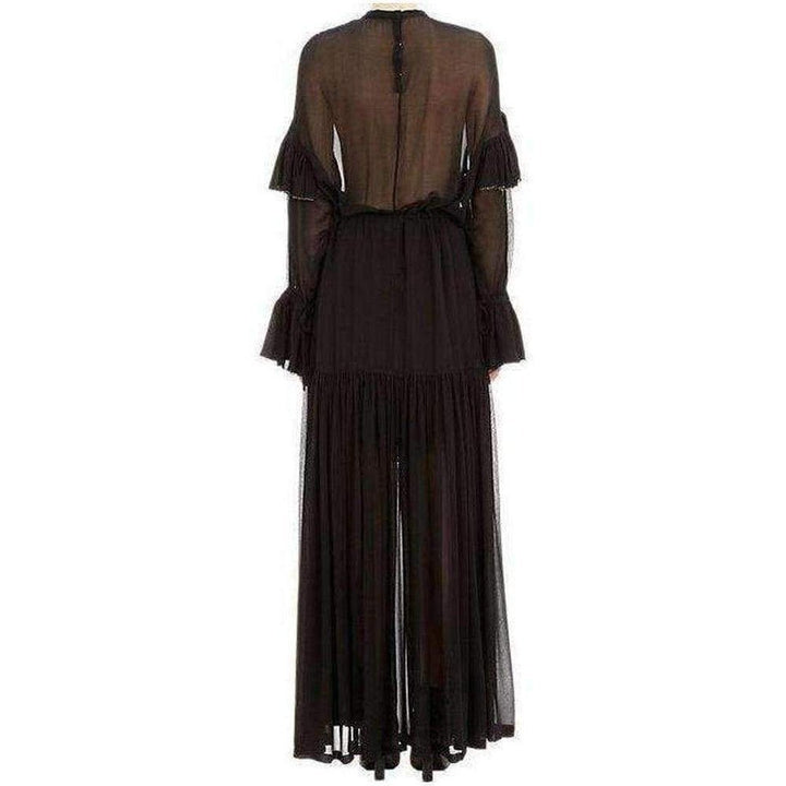 Black Beaded Ruffle Silk Chiffon Dress
