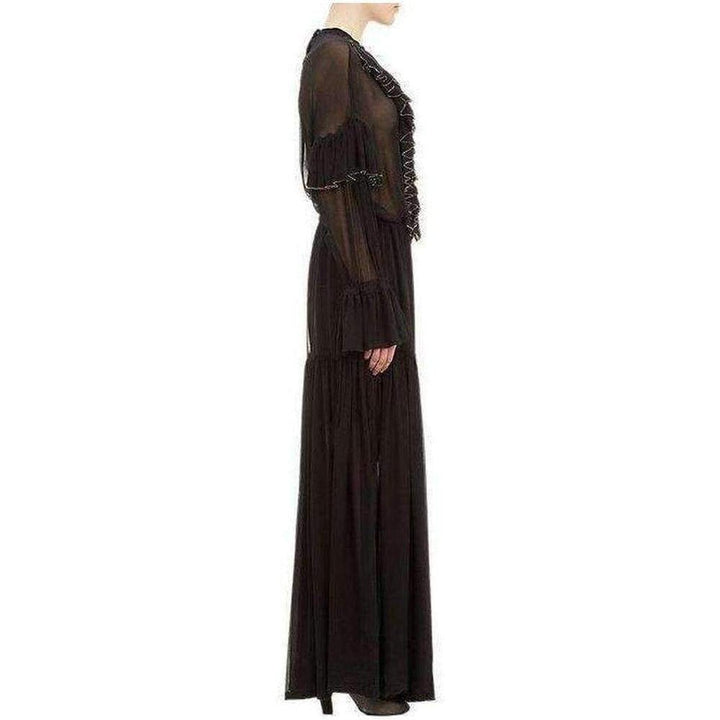 Black Beaded Ruffle Silk Chiffon Dress