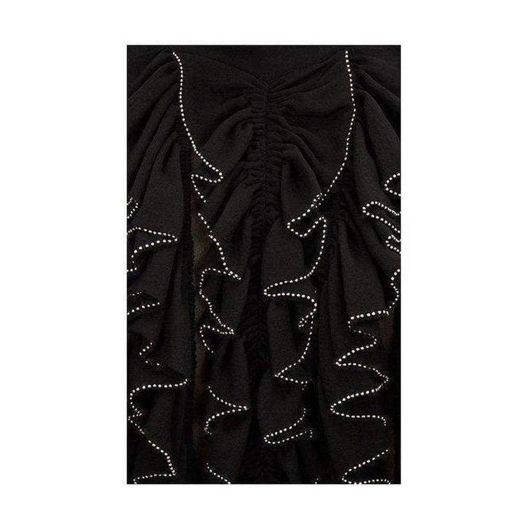 Black Beaded Ruffle Silk Chiffon Dress
