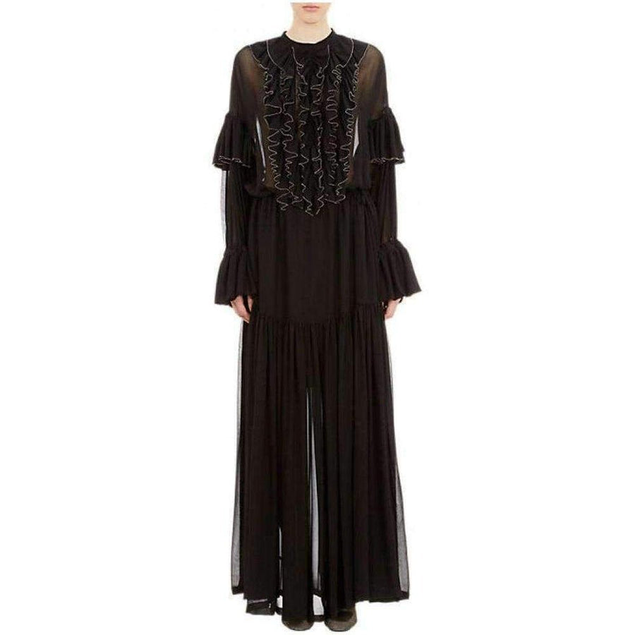 Dries Van Noten-Black Beaded Ruffle Silk Chiffon Dress - Runway Catalog