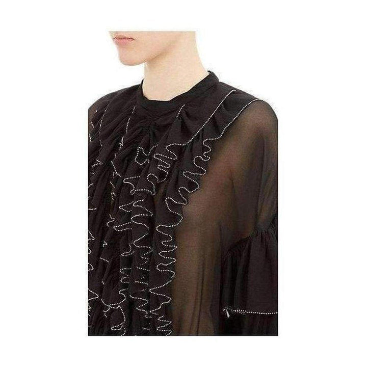 Black Beaded Ruffle Silk Chiffon Dress
