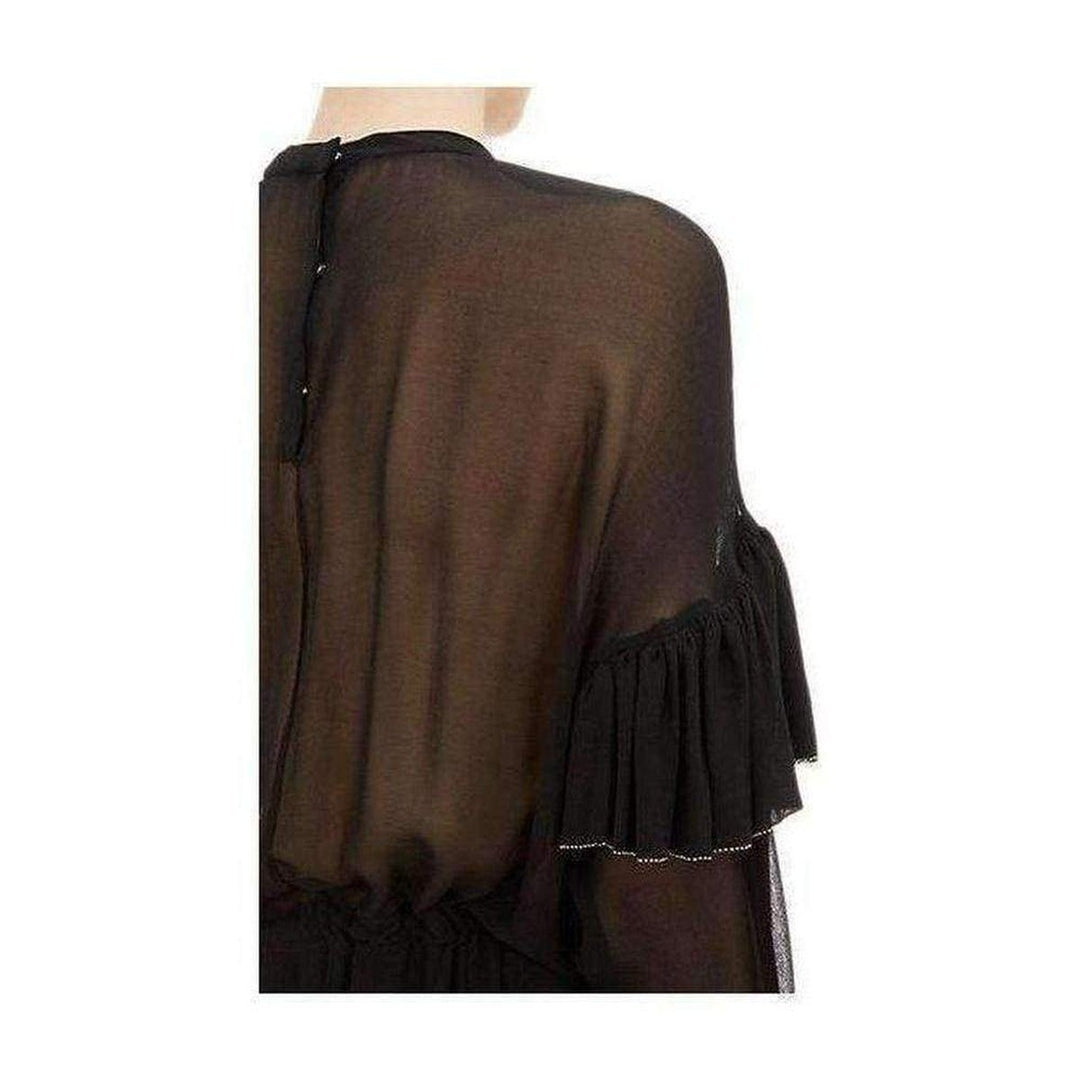 Black Beaded Ruffle Silk Chiffon Dress