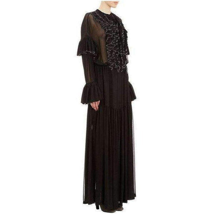 Black Beaded Ruffle Silk Chiffon Dress