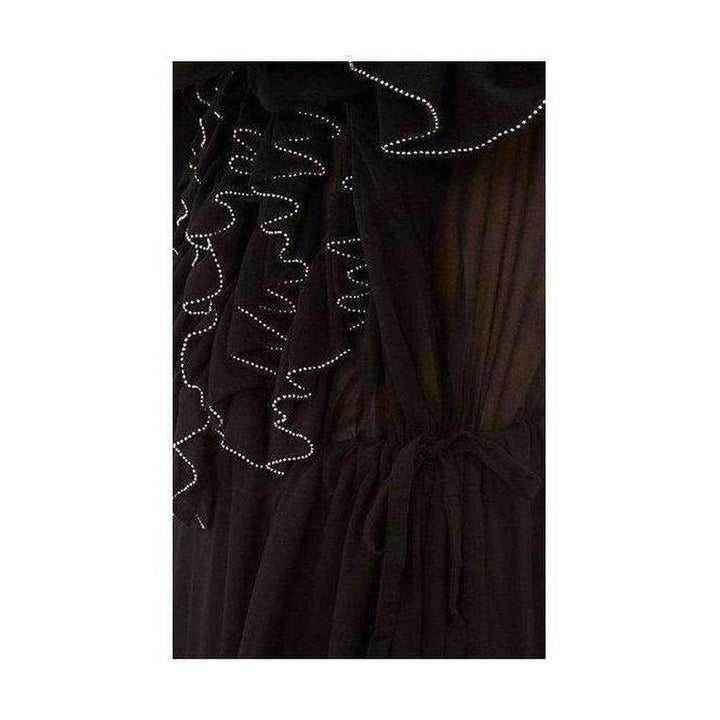 Black Beaded Ruffle Silk Chiffon Dress
