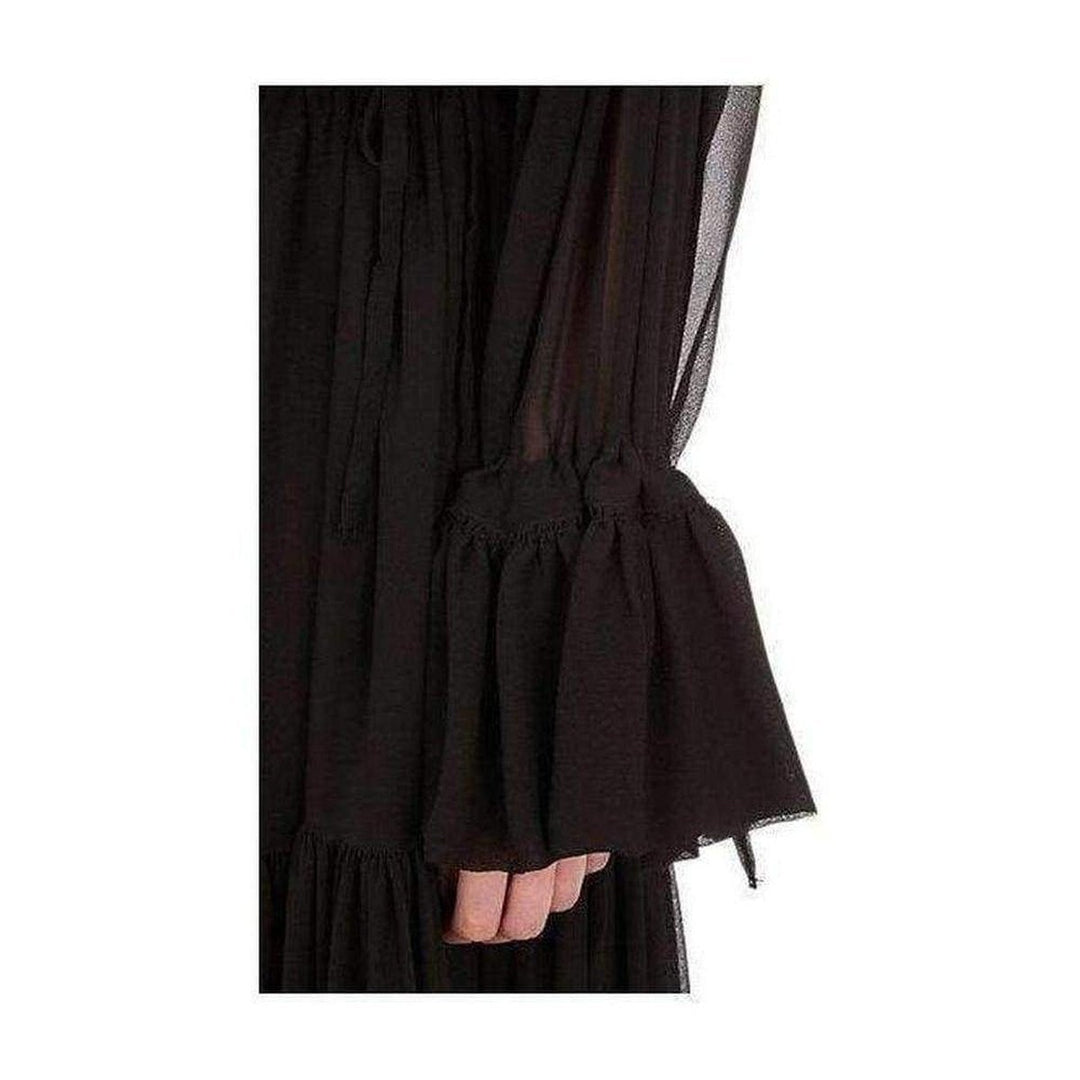Black Beaded Ruffle Silk Chiffon Dress
