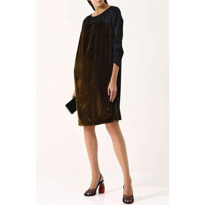 Long-sleeved Cotton Blend Midi Dress