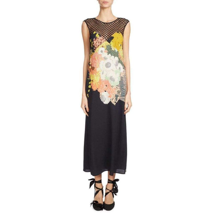 Mesh-Yoke Maxi Dress