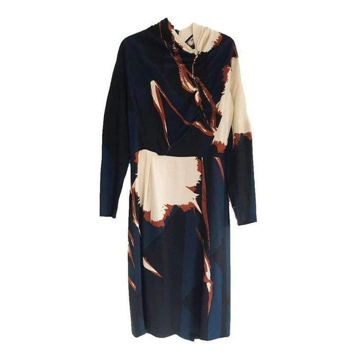 Dries Van Noten-Navy Crepe Abstract print Dress - Runway Catalog