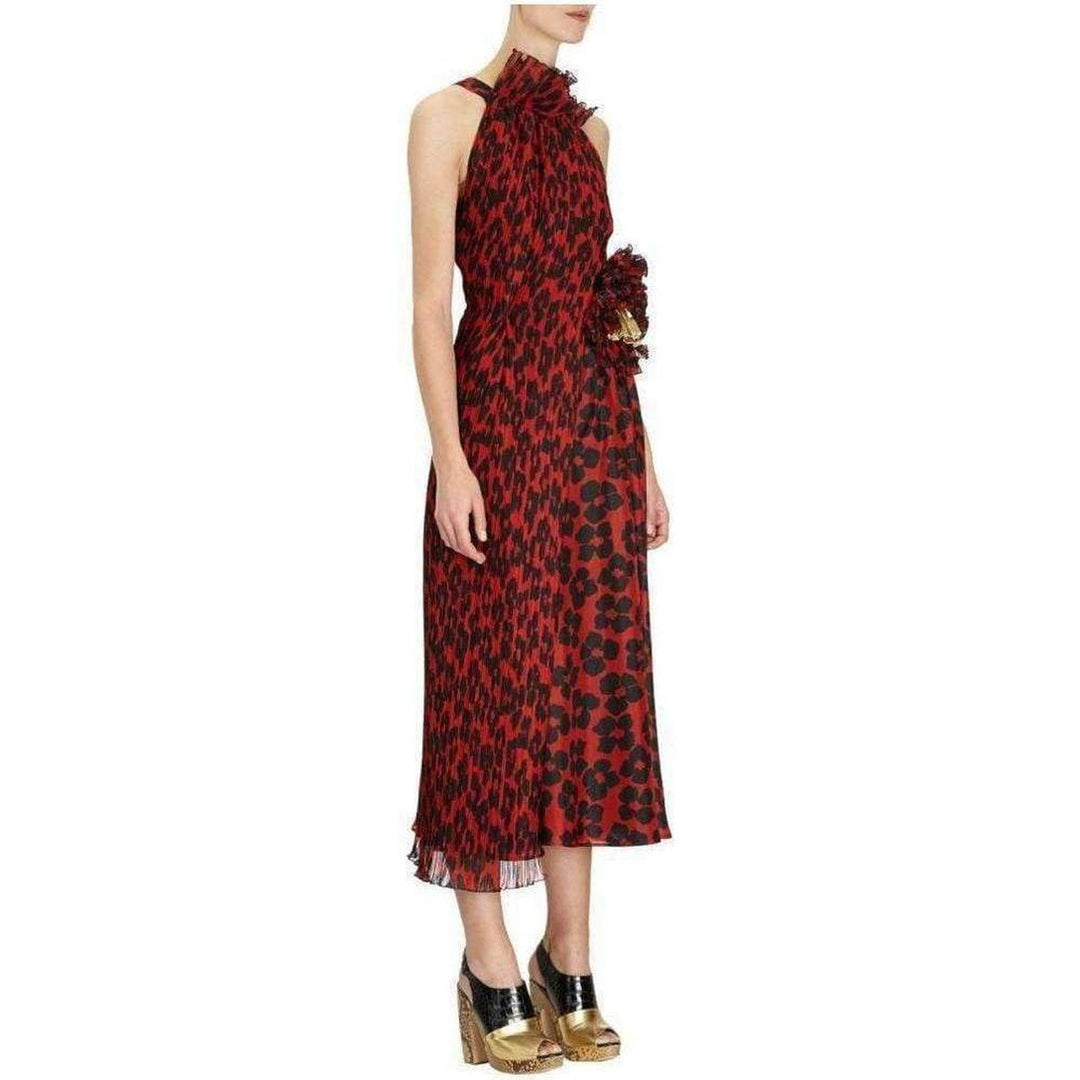 Runway Ruffle Collar Sleeveless Red Silk Dress
