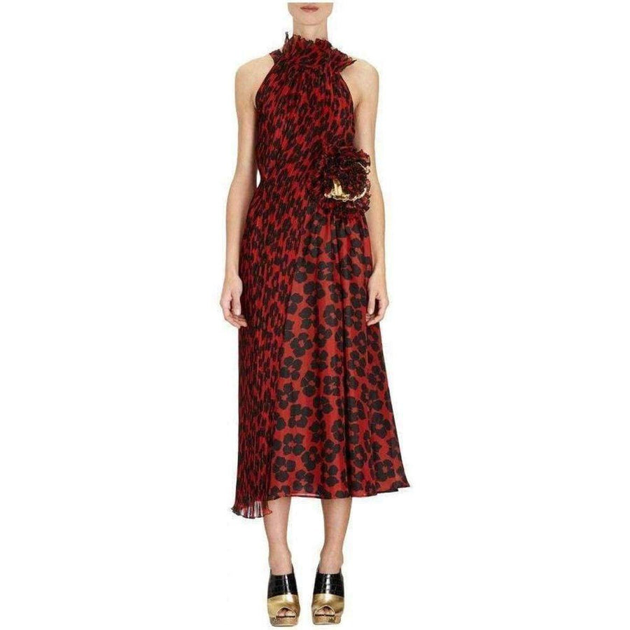 Dries Van Noten-Runway Ruffle Collar Sleeveless Red Silk Dress - Runway Catalog