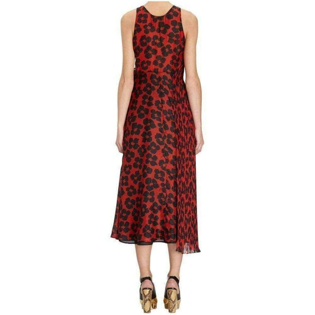 Runway Ruffle Collar Sleeveless Red Silk Dress