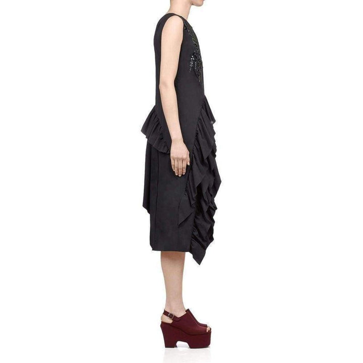 Sequinned Asymmetric Ruffle Cotton Dress