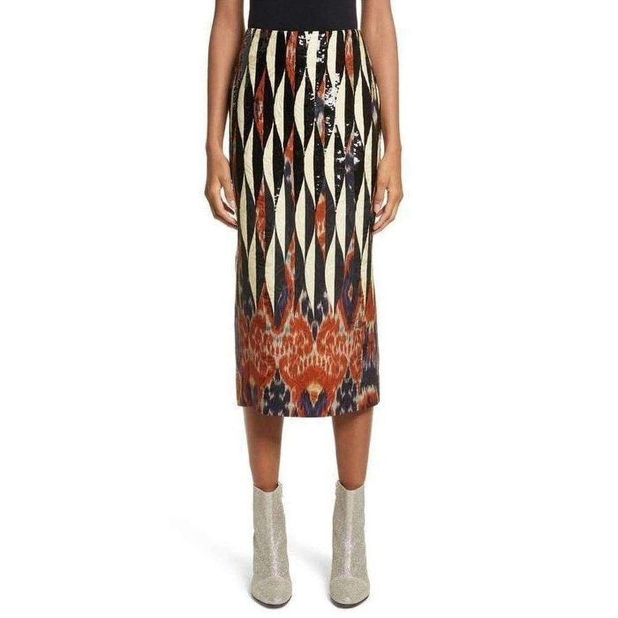 Dries Van Noten-Shine Embroidered Ikat Midi Skirt - Runway Catalog