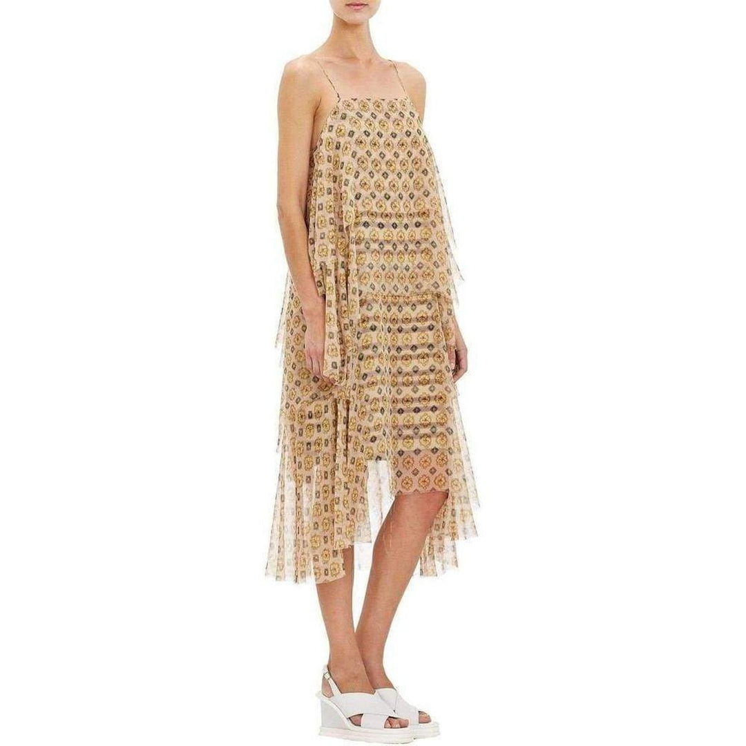 Tiered Chiffon Slip Silk Dress