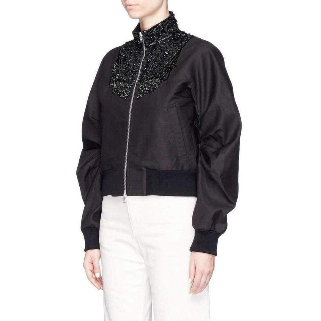 Beaded Collar Cotton Bomber Jacket