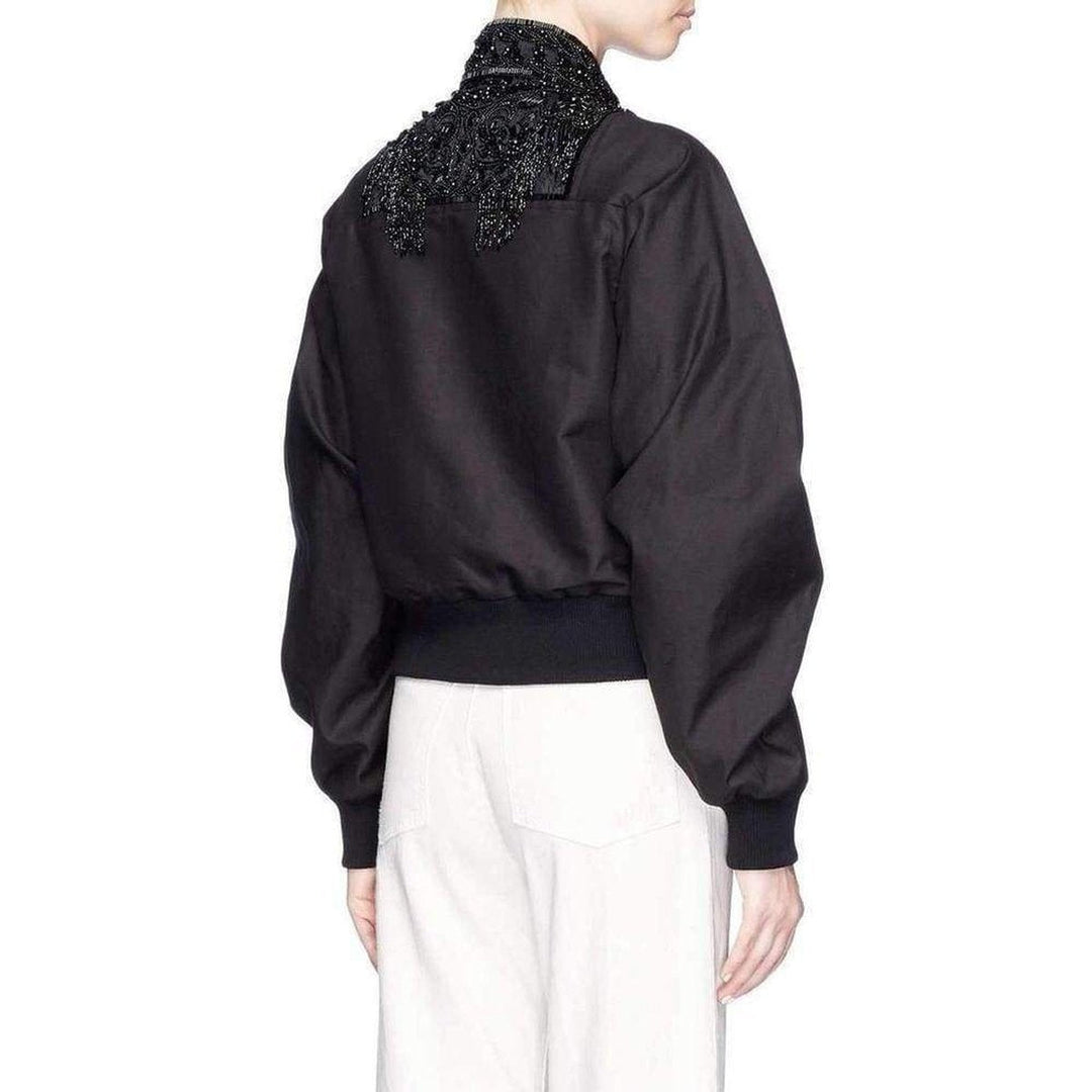 Beaded Collar Cotton Bomber Jacket