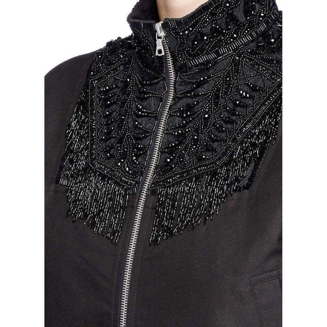 Beaded Collar Cotton Bomber Jacket