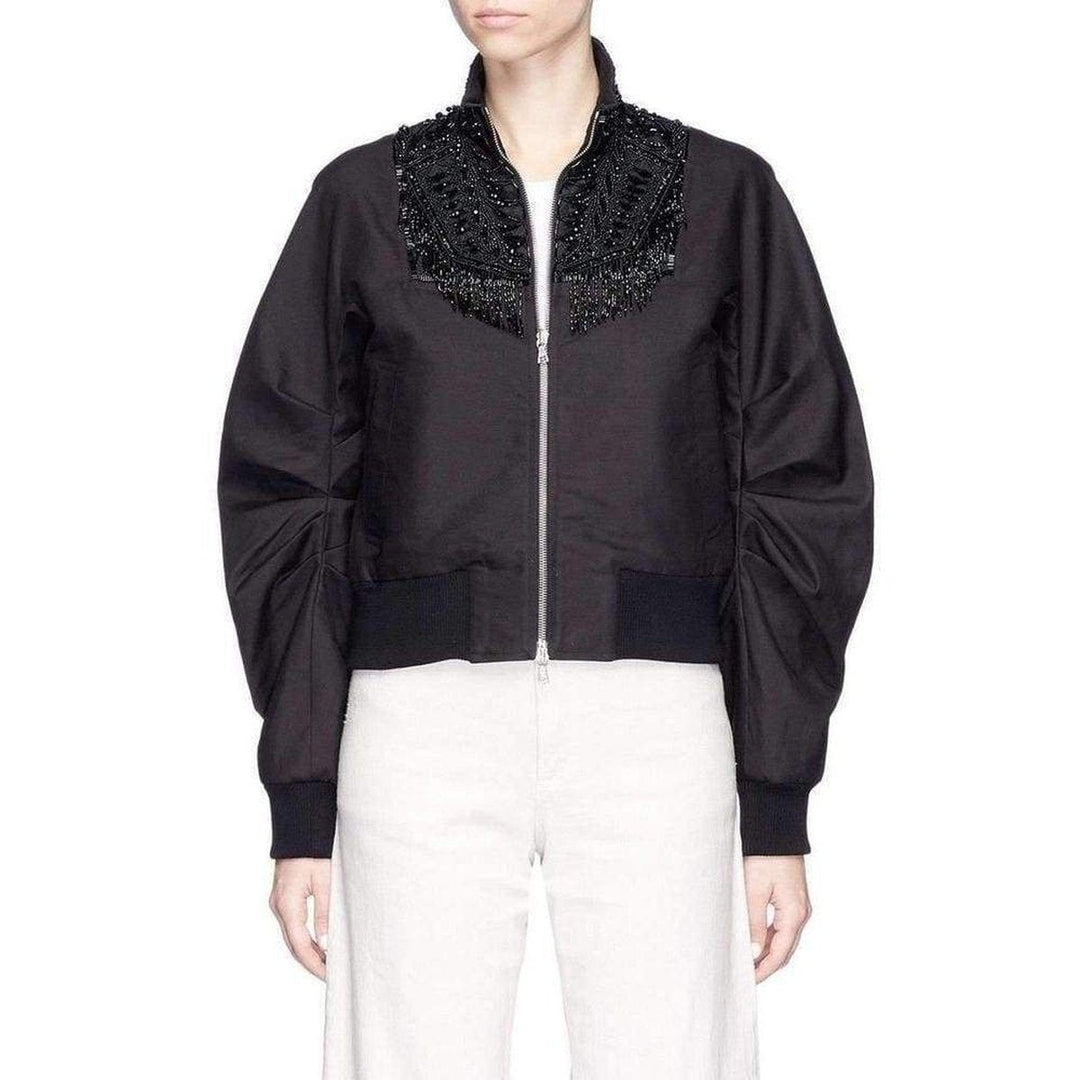 Beaded Collar Cotton Bomber Jacket