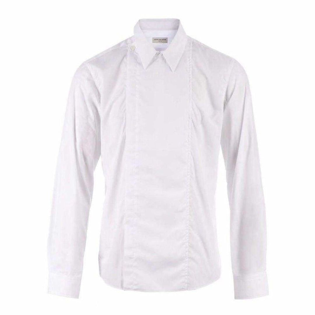 Dries Van Noten-White Cotton Carrick Funnel Neck Shirt - Runway Catalog