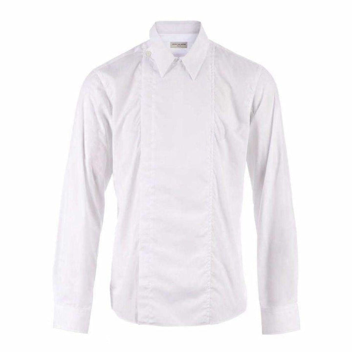 Dries Van Noten-White Cotton Carrick Funnel Neck Shirt - Runway Catalog