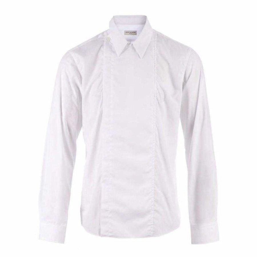 Dries Van Noten-White Cotton Carrick Funnel Neck Shirt - Runway Catalog