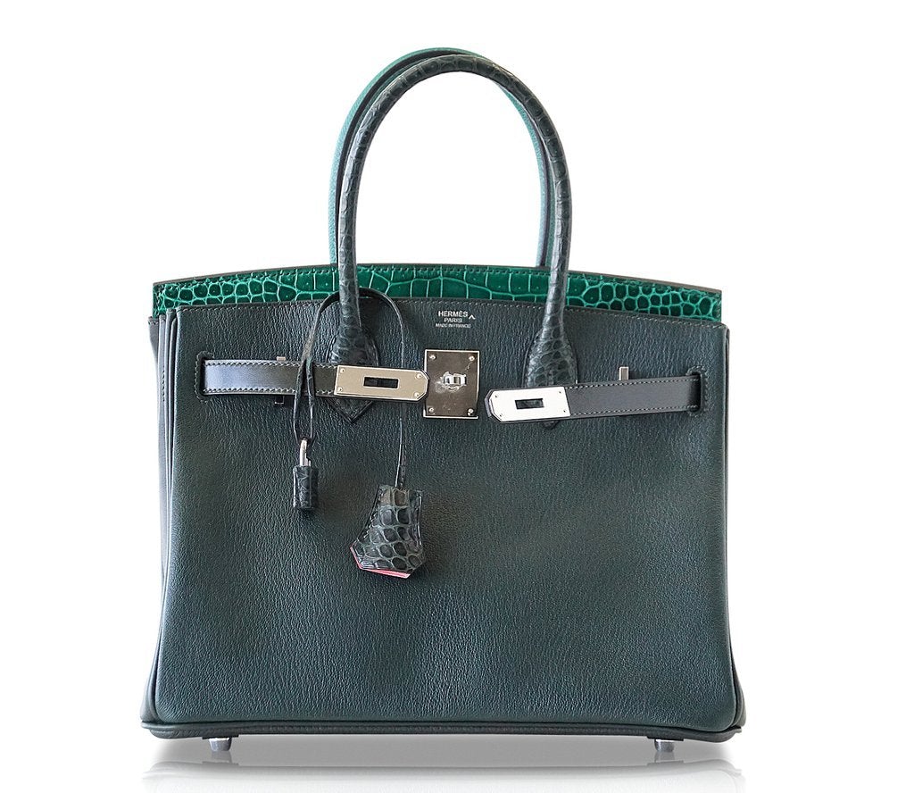 Hermès Birkin 30 Patchwork Vert Crocodile Bag PHW - Limited Edition