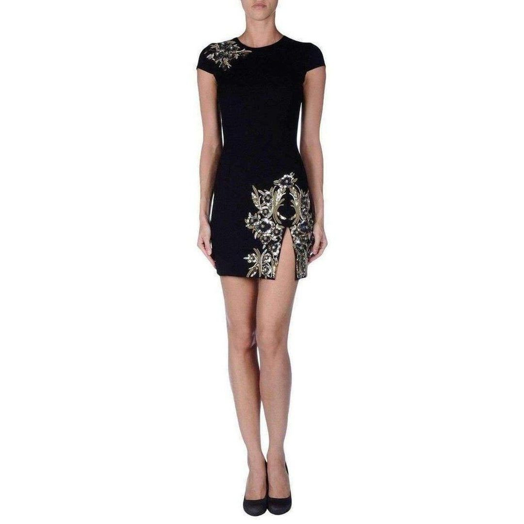 Black Jewel Embellished Mini Fitted Dress