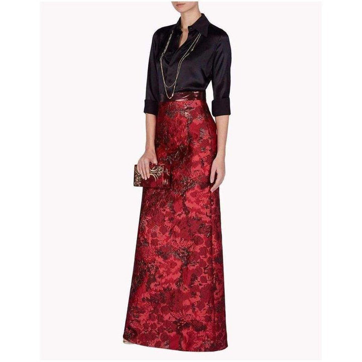 Red Dalma Silk Blend Maxi Skirt