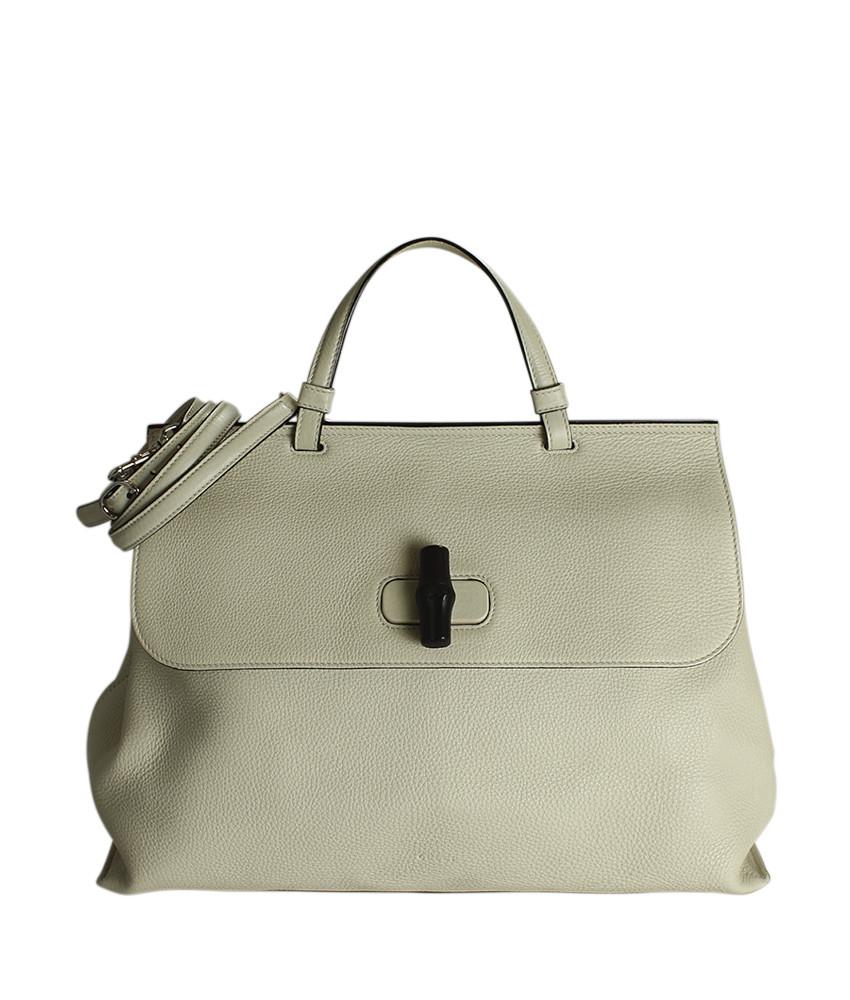 G*G 370830 Bamboo Daily Top Handle Cream Leather 2- Way Tote Bag