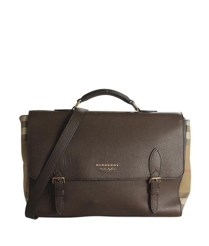 Burbe**y Ethan Brown Leather & Canvas 2-Way Business Bag