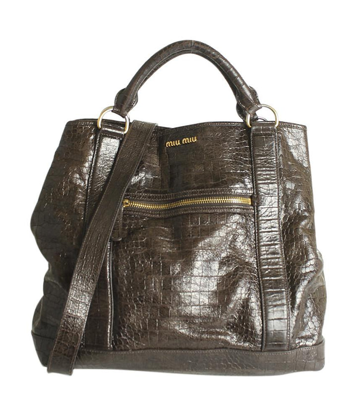 Miu Miu St Cocco Embossed Brown Leather 2- Way Tote Bag