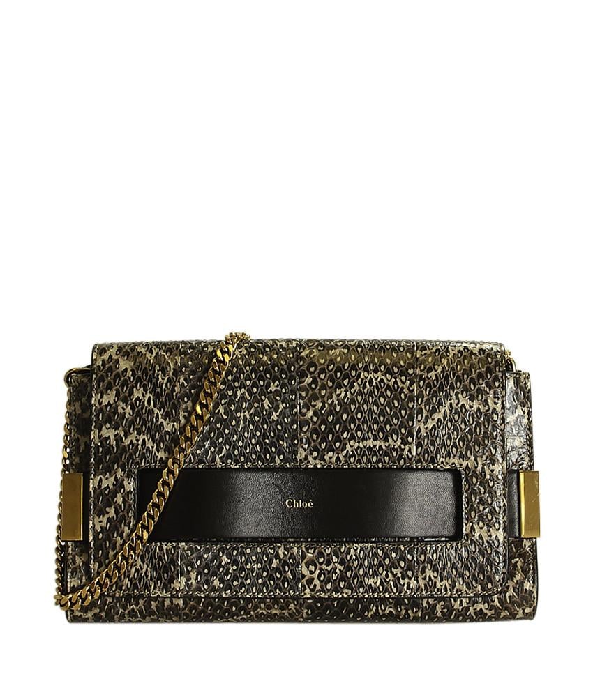 Chloe Elle Snakeskin Cream & Black Leather Crossbody Bag