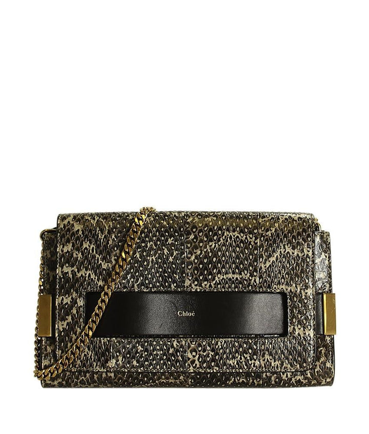 Chloe Elle Snakeskin Cream & Black Leather Crossbody Bag