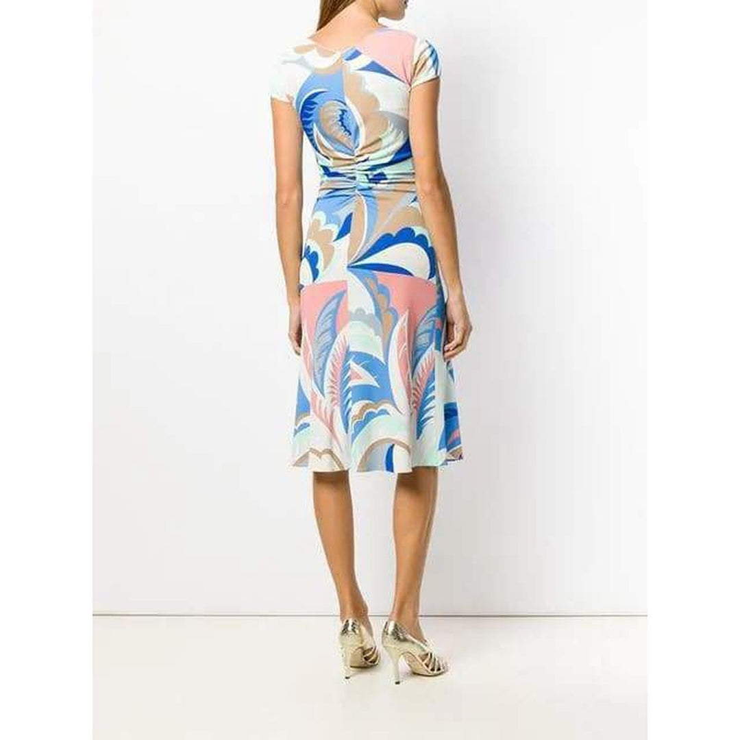 Blue Acapulco Print Gathered Silk Blend Dress