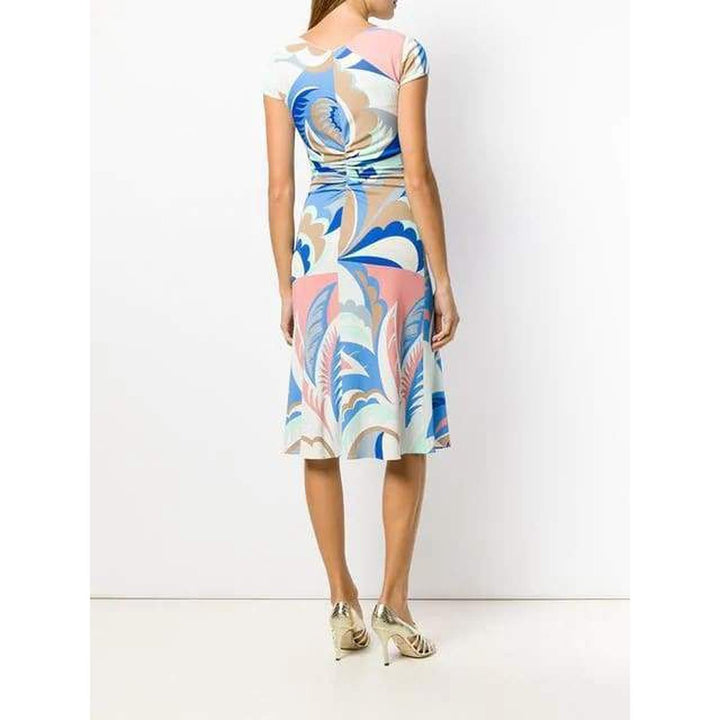 Blue Acapulco Print Gathered Silk Blend Dress