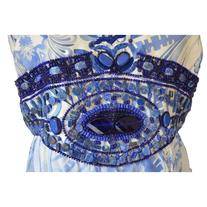 Greek Bleach Lazurite Silk Halter Gown Dress