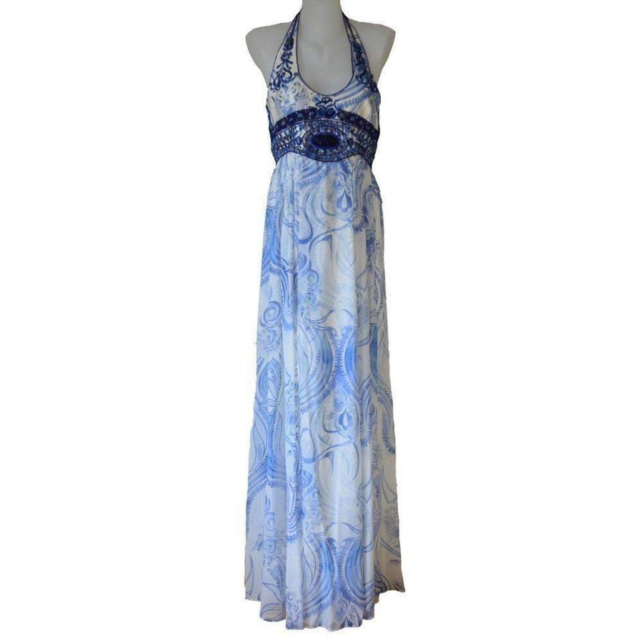 Emilio Pucci-Greek Bleach Lazurite Silk Halter Gown Dress - Runway Catalog