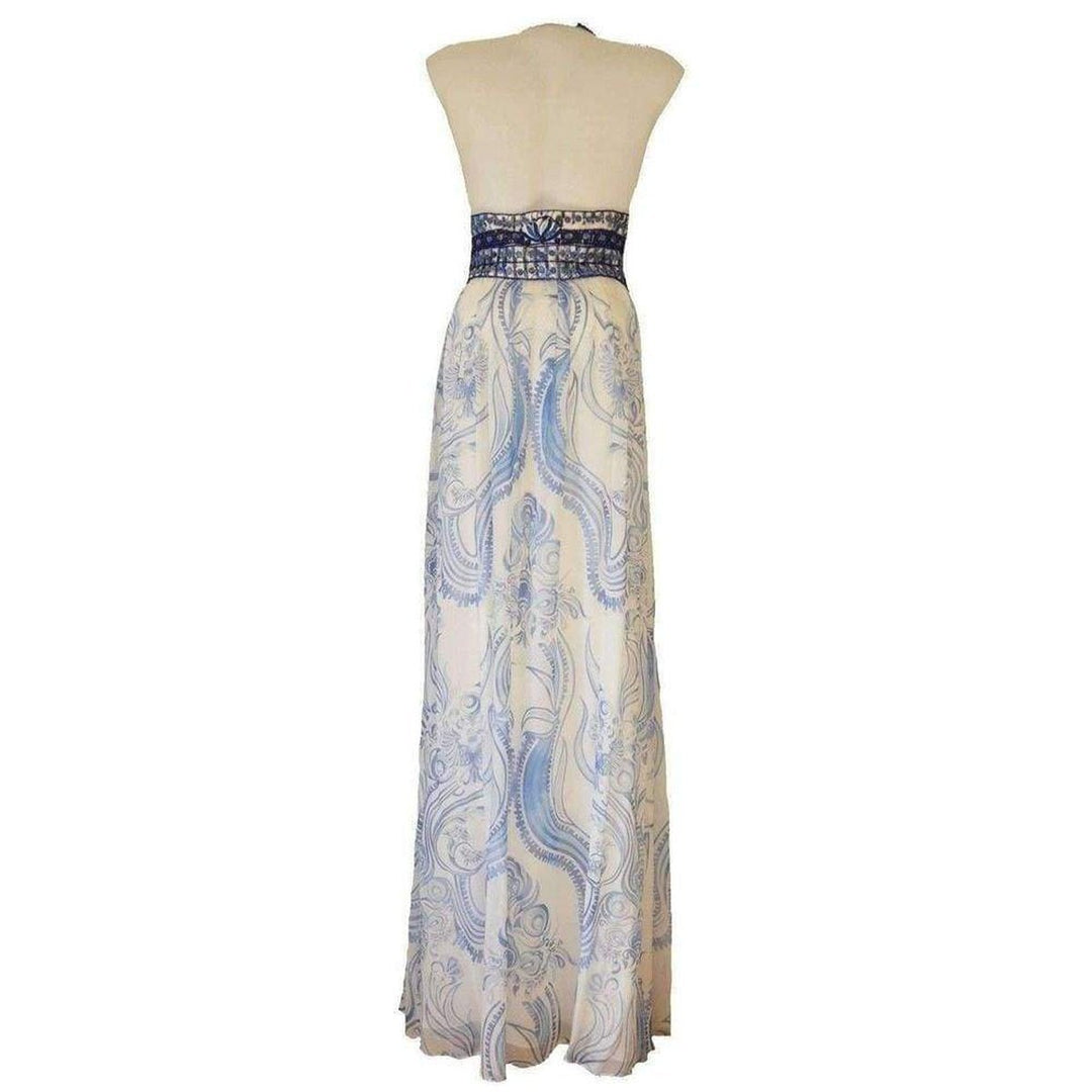 Greek Bleach Lazurite Silk Halter Gown Dress