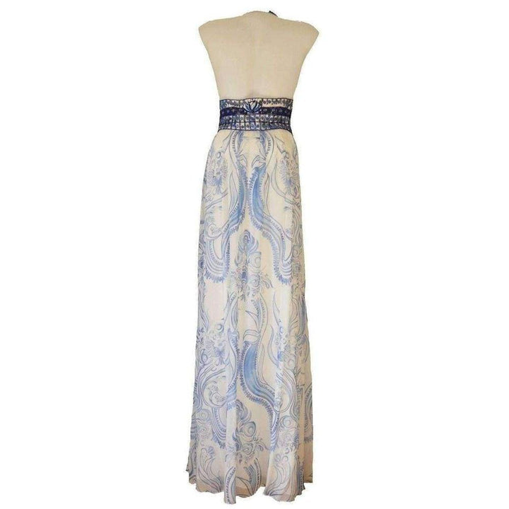 Greek Bleach Lazurite Silk Halter Gown Dress