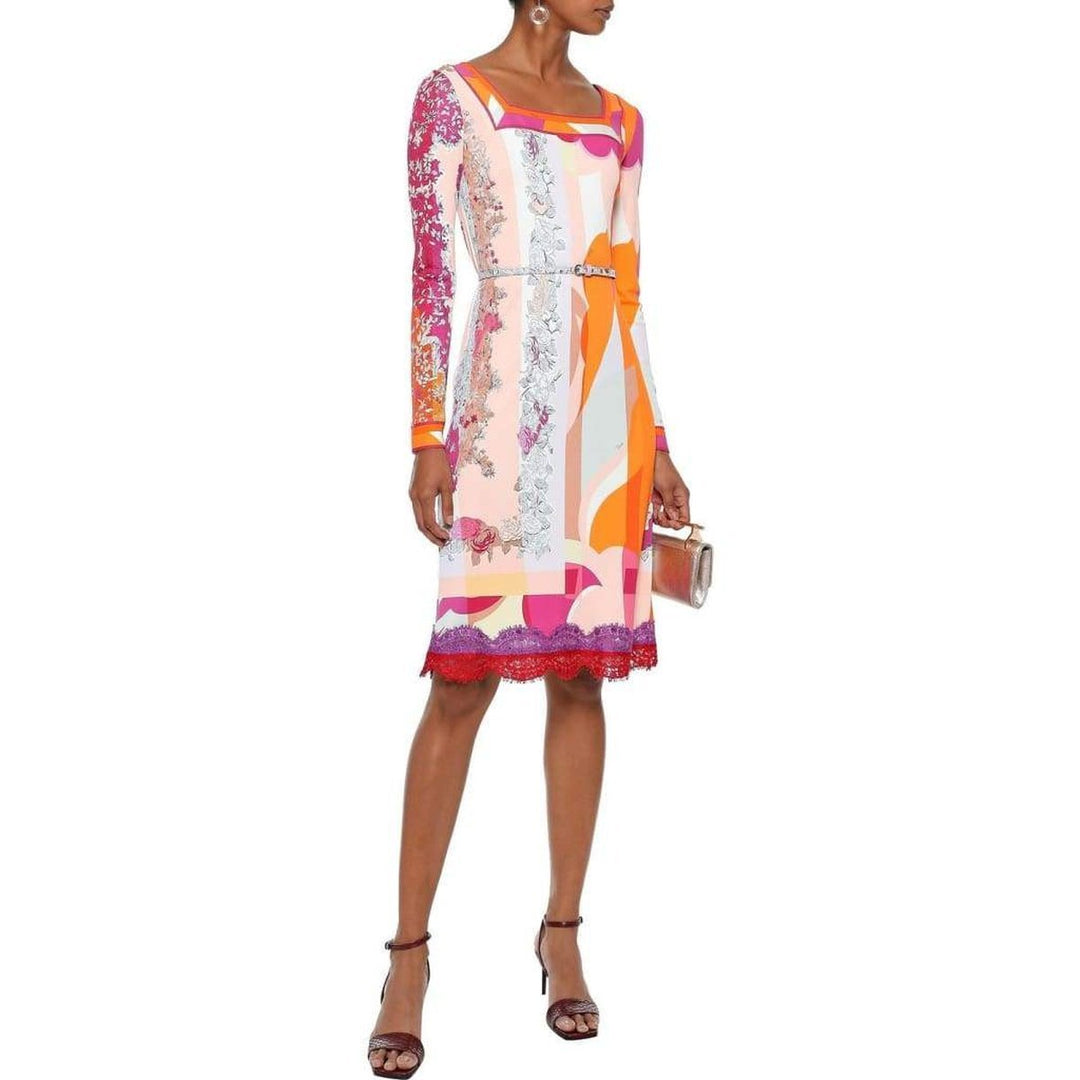 Lace-Trimmed Printed Jersey Dress