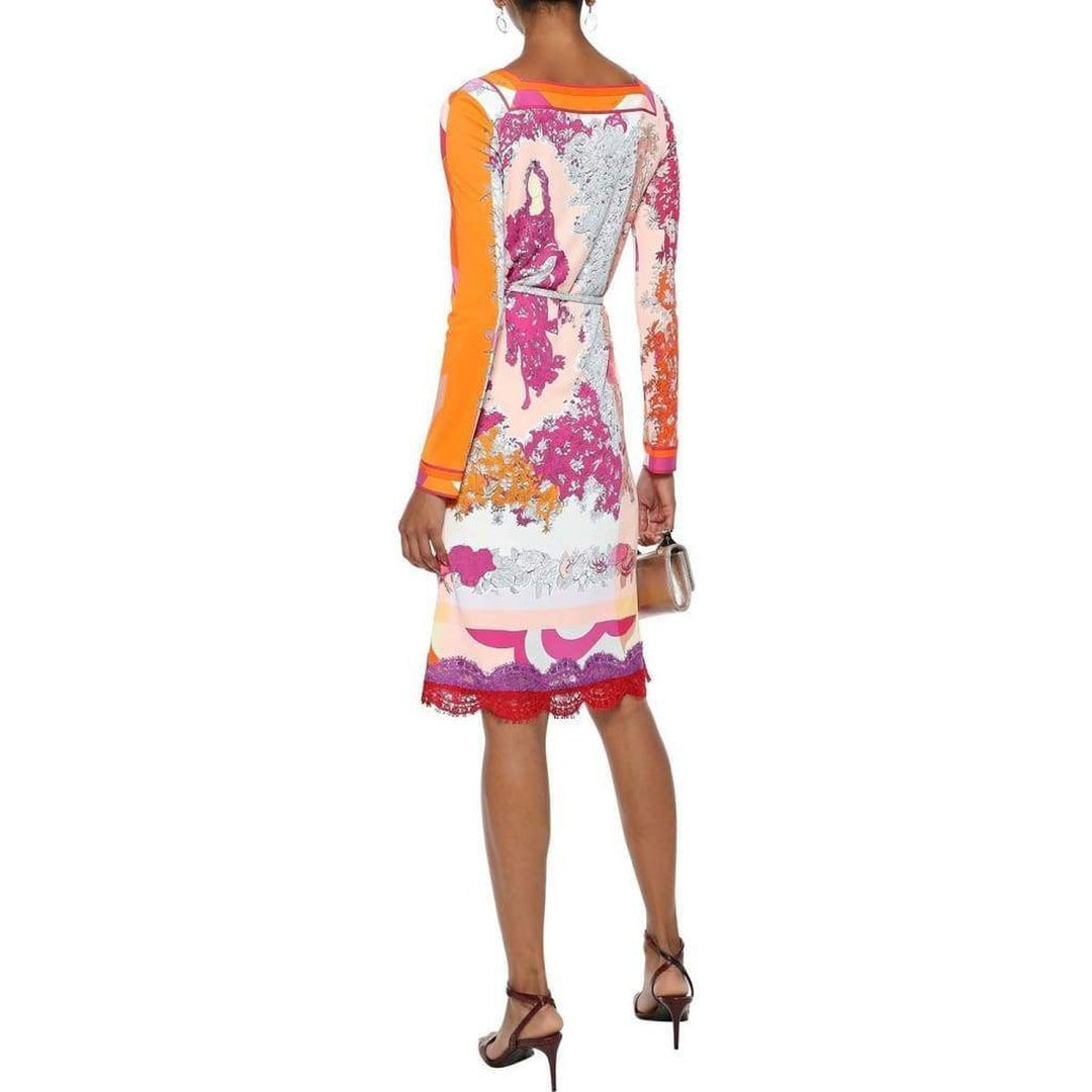 Lace-Trimmed Printed Jersey Dress