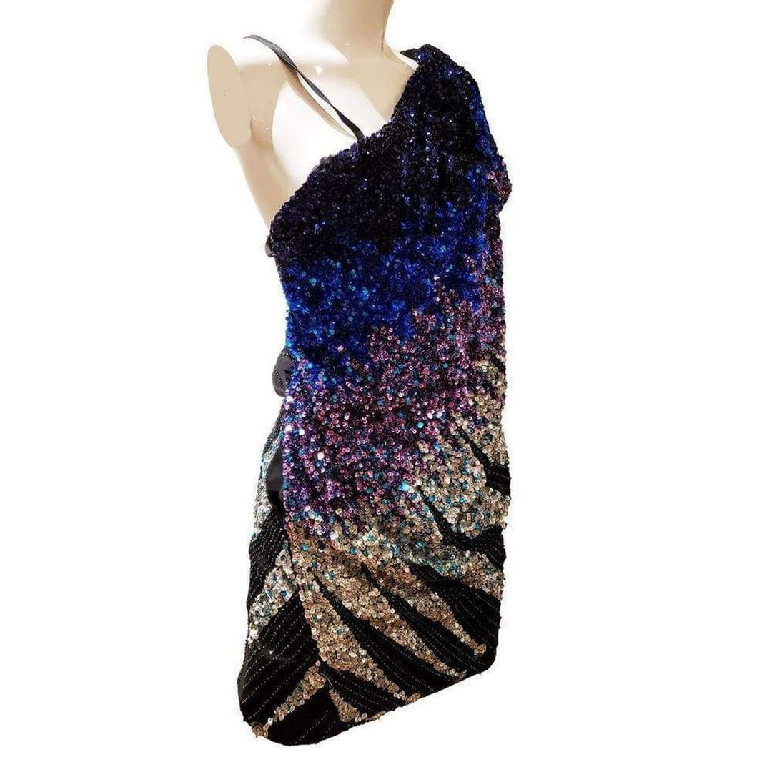 Multi Color Silk One Shoulder Dress