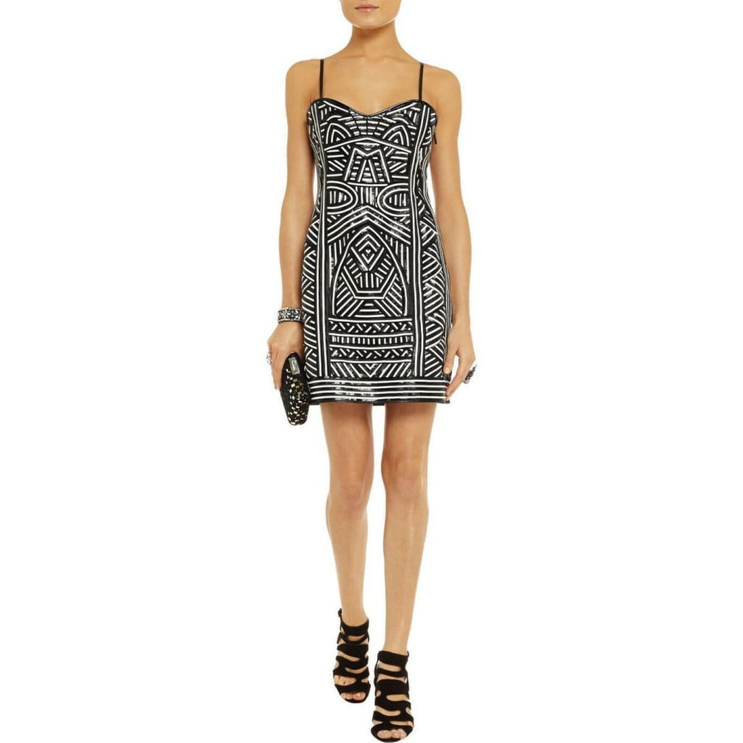 Patterned Leather Strapless Dress