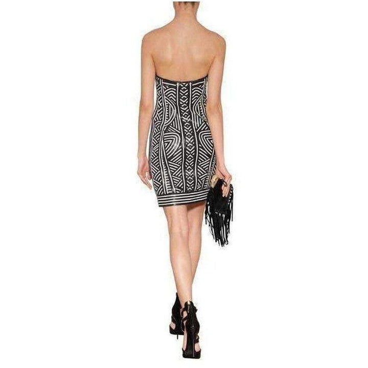 Patterned Leather Strapless Dress