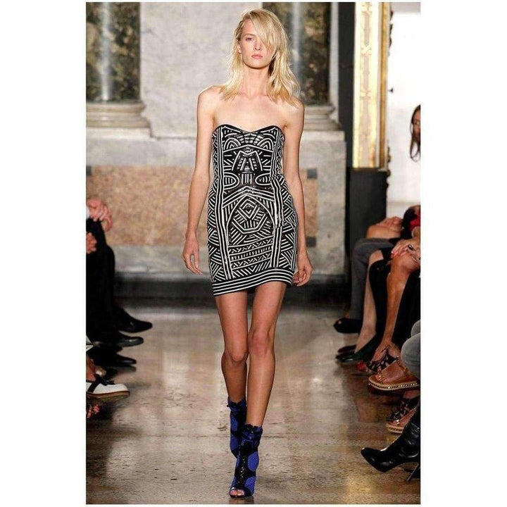 Patterned Leather Strapless Dress